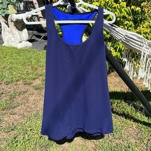 Fabletics Tank Layered Size XXL Blue Black Razor Back Mesh Yoga Workout new